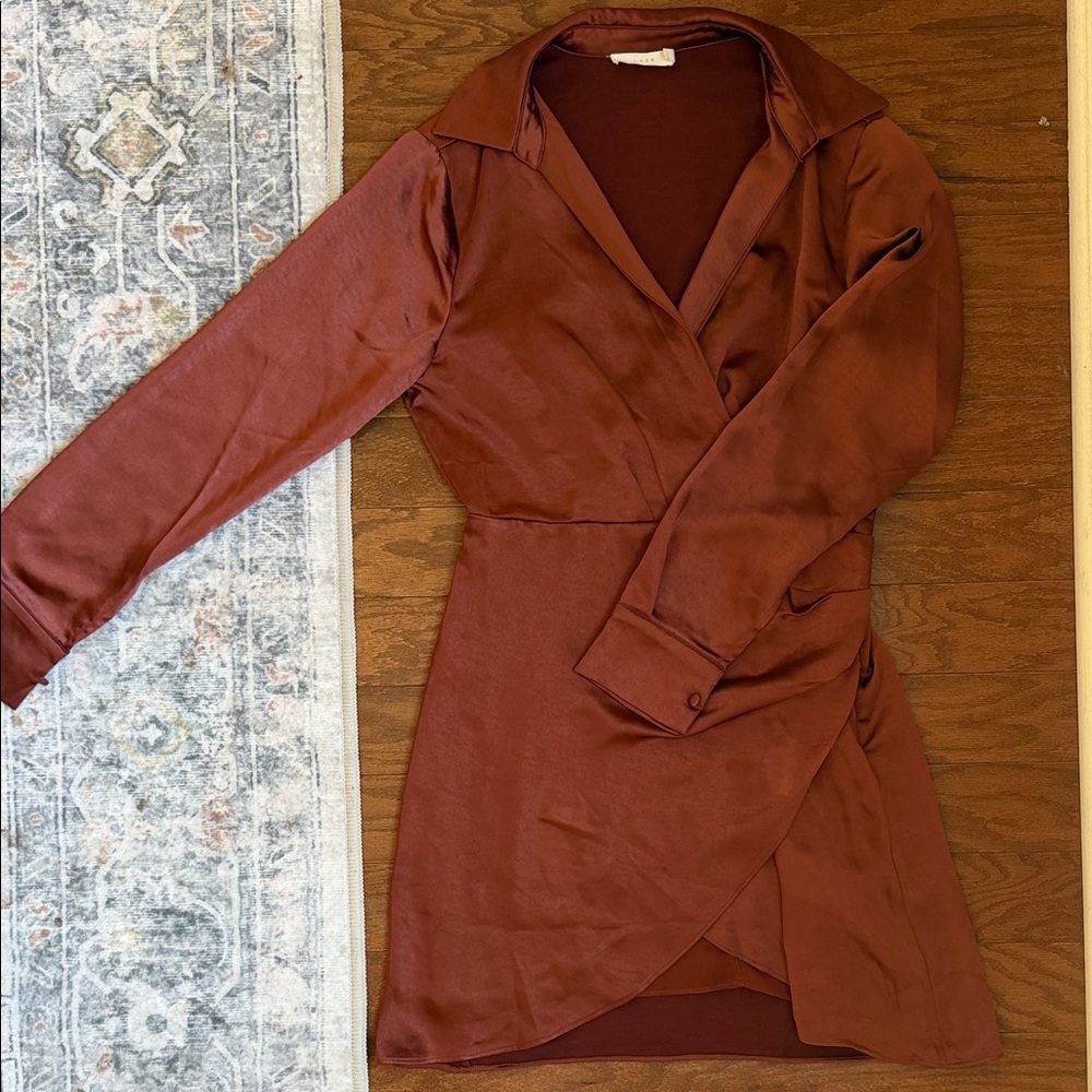 Lush Terracotta Long Sleeve Wrap Dress